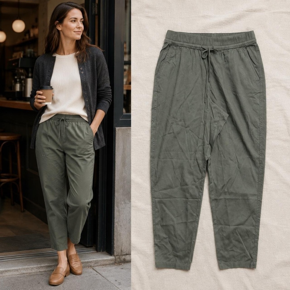 Pact Daily Twill Pants Women's M Olive Green Organic Cotton Drawstring Travel